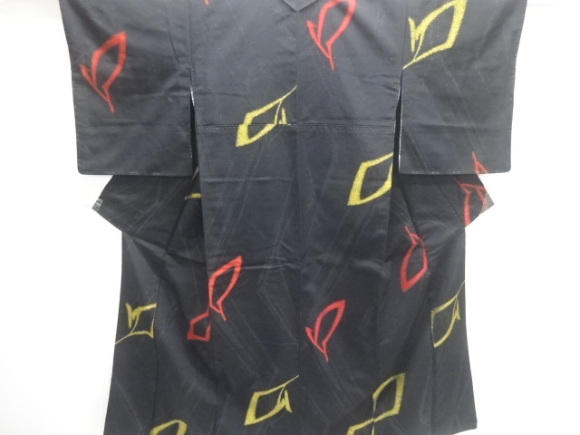 JAPANESE KIMONO / ANTIQUE OMESHI / TAISHO ROMAN STYLE / SILK / WOVEN ABSTRACT PATTERN